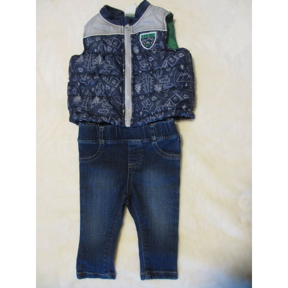 GARANAMALS BABY BLUE JEANS AND HEALTHTEX PUFFY BLUE VEST 3-6 MONTHS